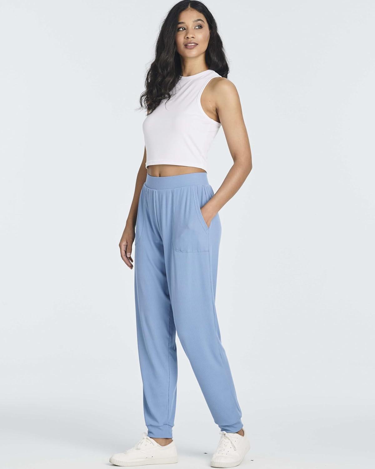 imageReal Essentials 3 Pack Womens Ribbed Lounge Jogger Casual Pants Cuffed Sweatpants with Pockets Available in PlusSet 2