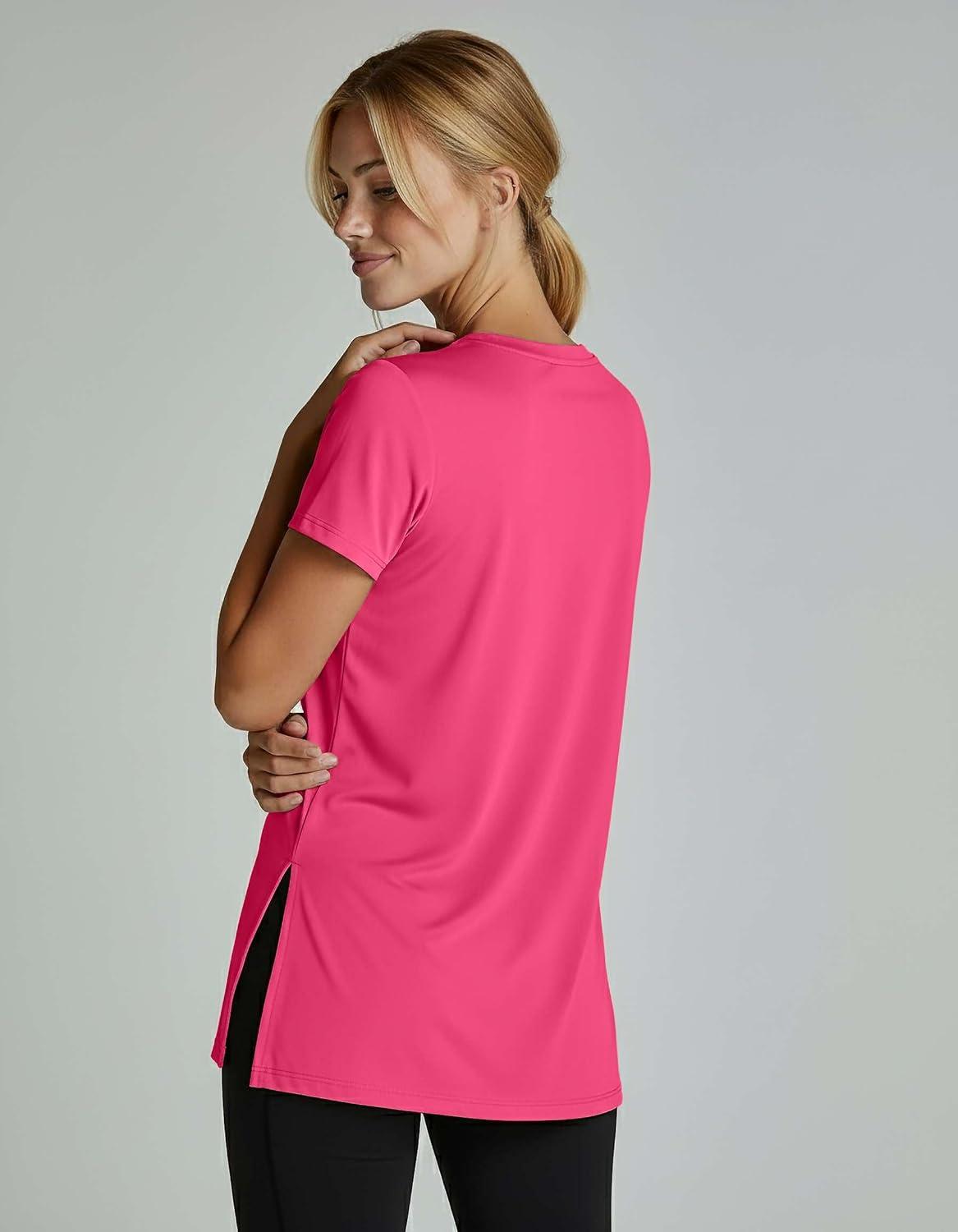 imageReal Essentials 5 Pack Womens Short Sleeve Split Hem VNeck TShirts Athletic Tops Gym Workout Yoga Activewear PlusSet 4