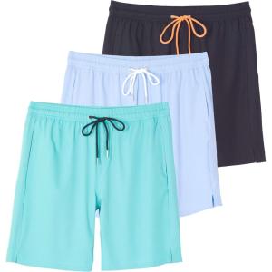 Real Essentials 3 Pack: Men’s 9″ Inch 2 in 1 Board Shorts with Compression Liner – Bathing Suit with Back Flap Pocket(Set 7)