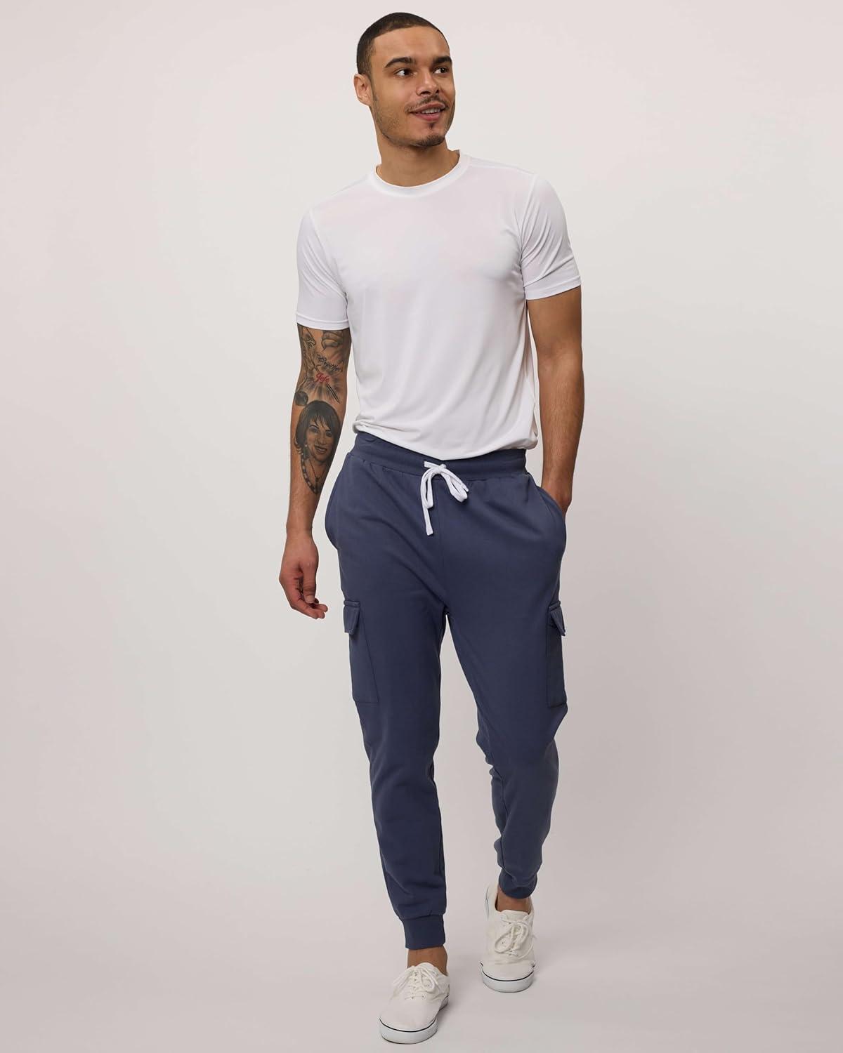 image3 Pack Mens Cotton Fleece Cargo Jogger Sweatpants with PocketsSet 2