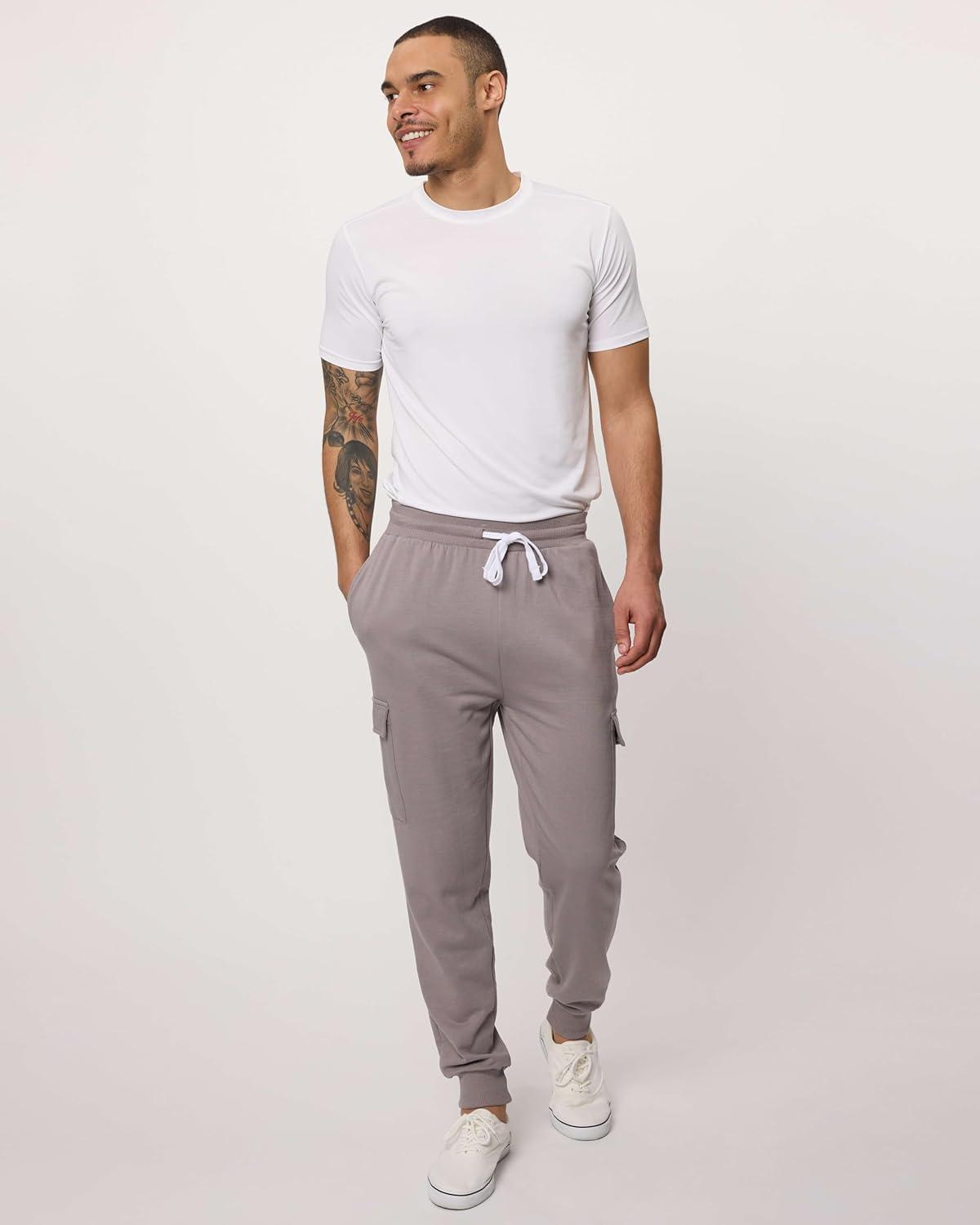 image3 Pack Mens Cotton Fleece Cargo Jogger Sweatpants with PocketsSet 4