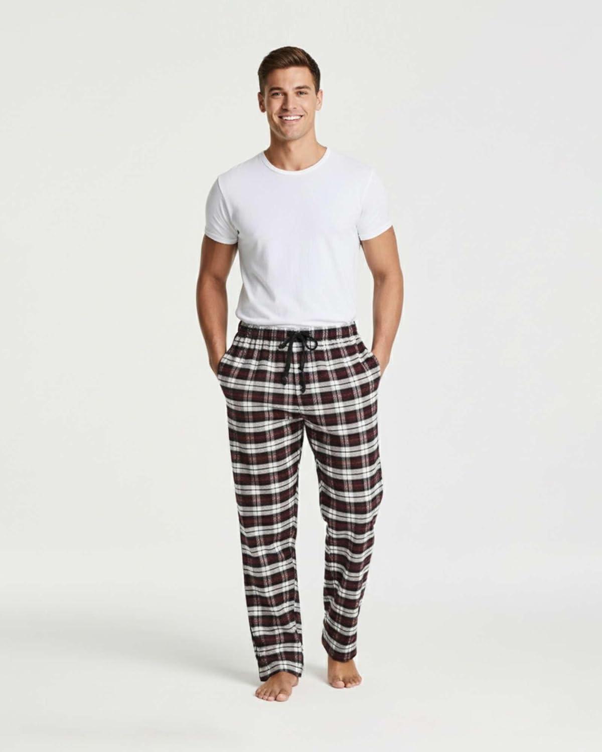 imageReal Essentials 3 Pack Mens Soft Cotton Flannel Pajama Pants PJ Lounge Bottoms Elastic Waist Pockets Big and TallFlannel Set 2
