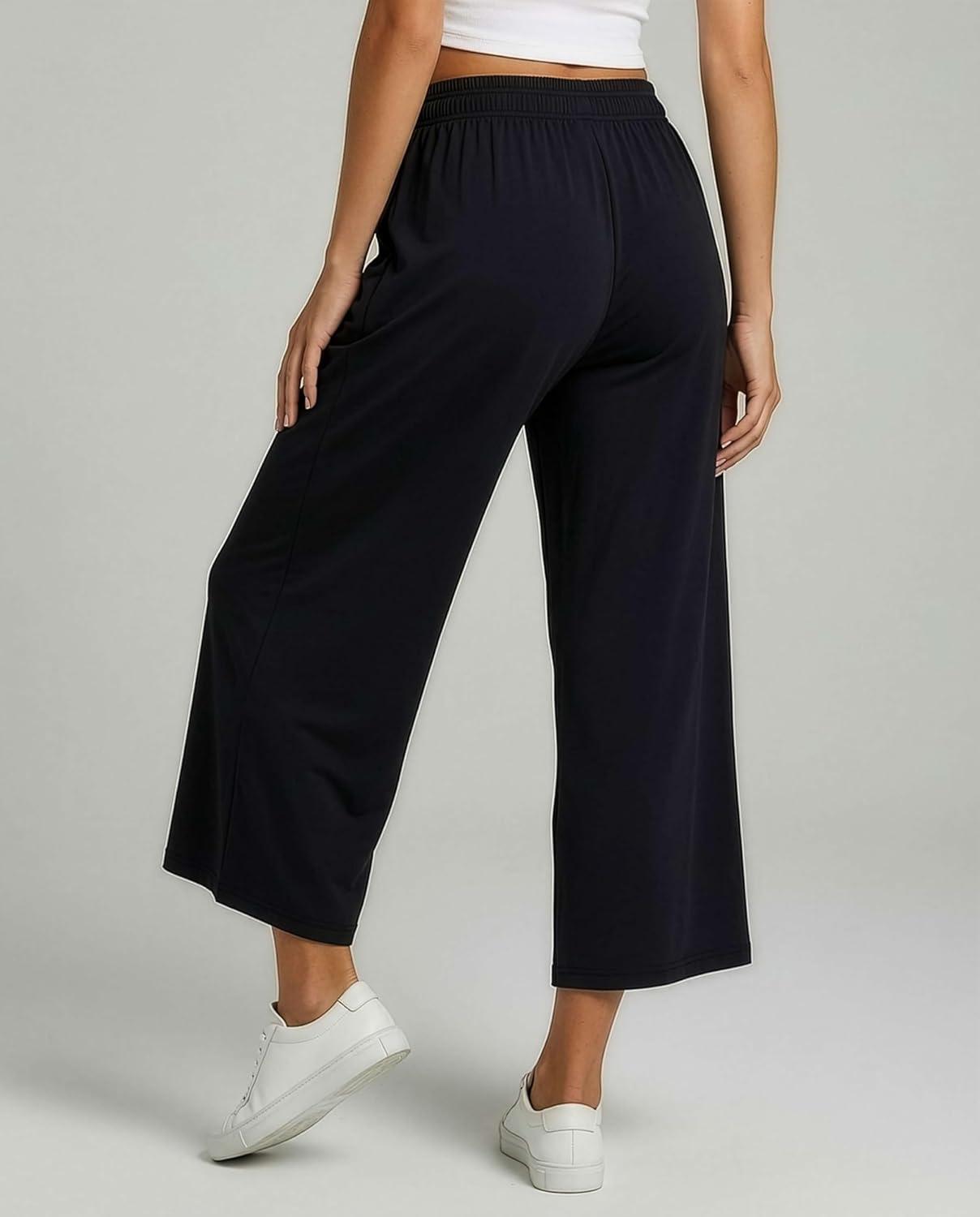imageReal Essentials 3 Pack Womens UltraSoft Wide Leg Loose Capri Open Bottom Pants Yoga Lounge PocketsAvailable in PlusSet 3