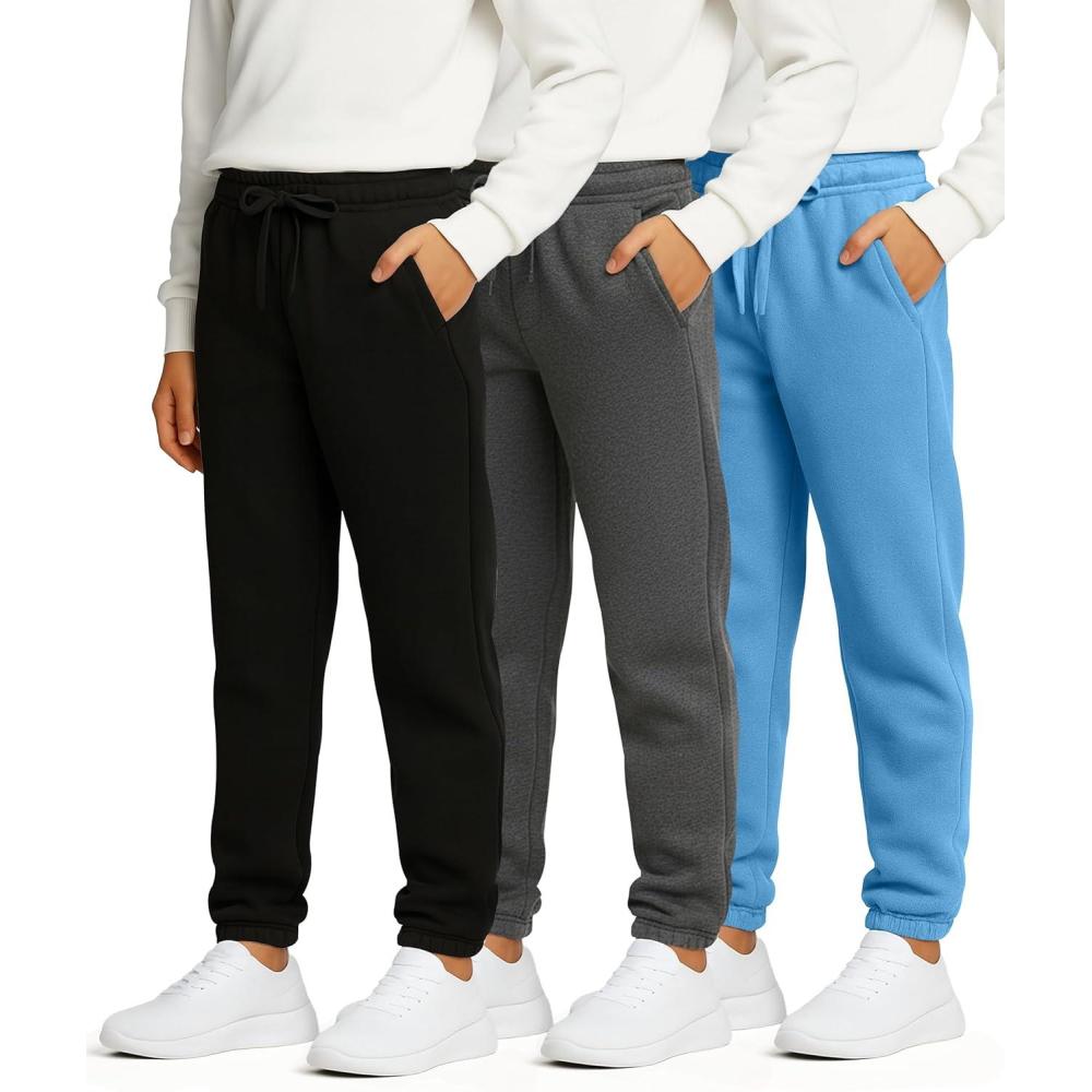 imageReal Essentials 3 Pack Boys Fleece Athletic Jogger Sweatpants Kids Teens Active Athletic Pants with Pockets Size 620Set 4