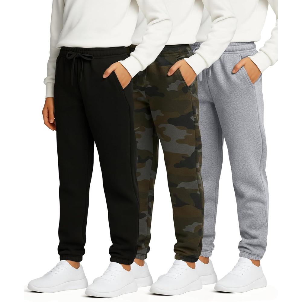 imageReal Essentials 3 Pack Boys Fleece Athletic Jogger Sweatpants  Kids Teens Active Athletic Pants with Pockets Size 620Set 8