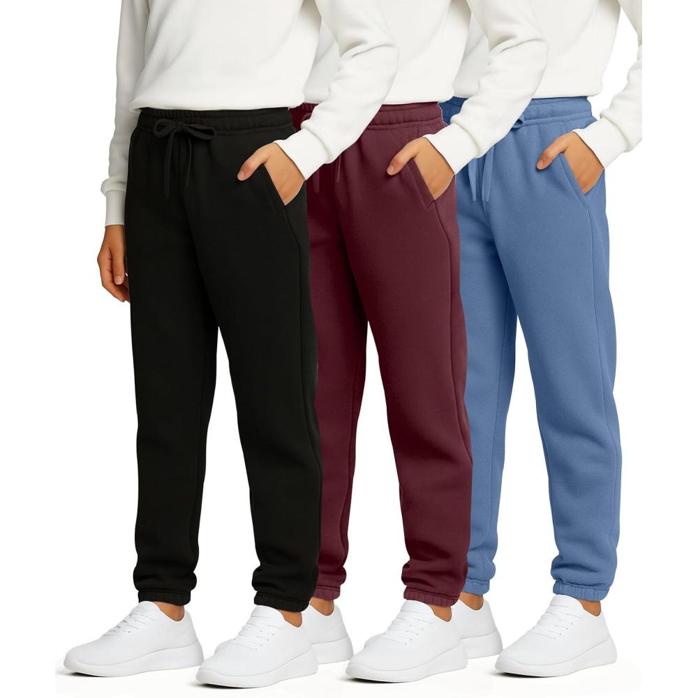 imageReal Essentials 3 Pack Boys Fleece Athletic Jogger Sweatpants  Kids Teens Active Athletic Pants with Pockets Size 620Set 9