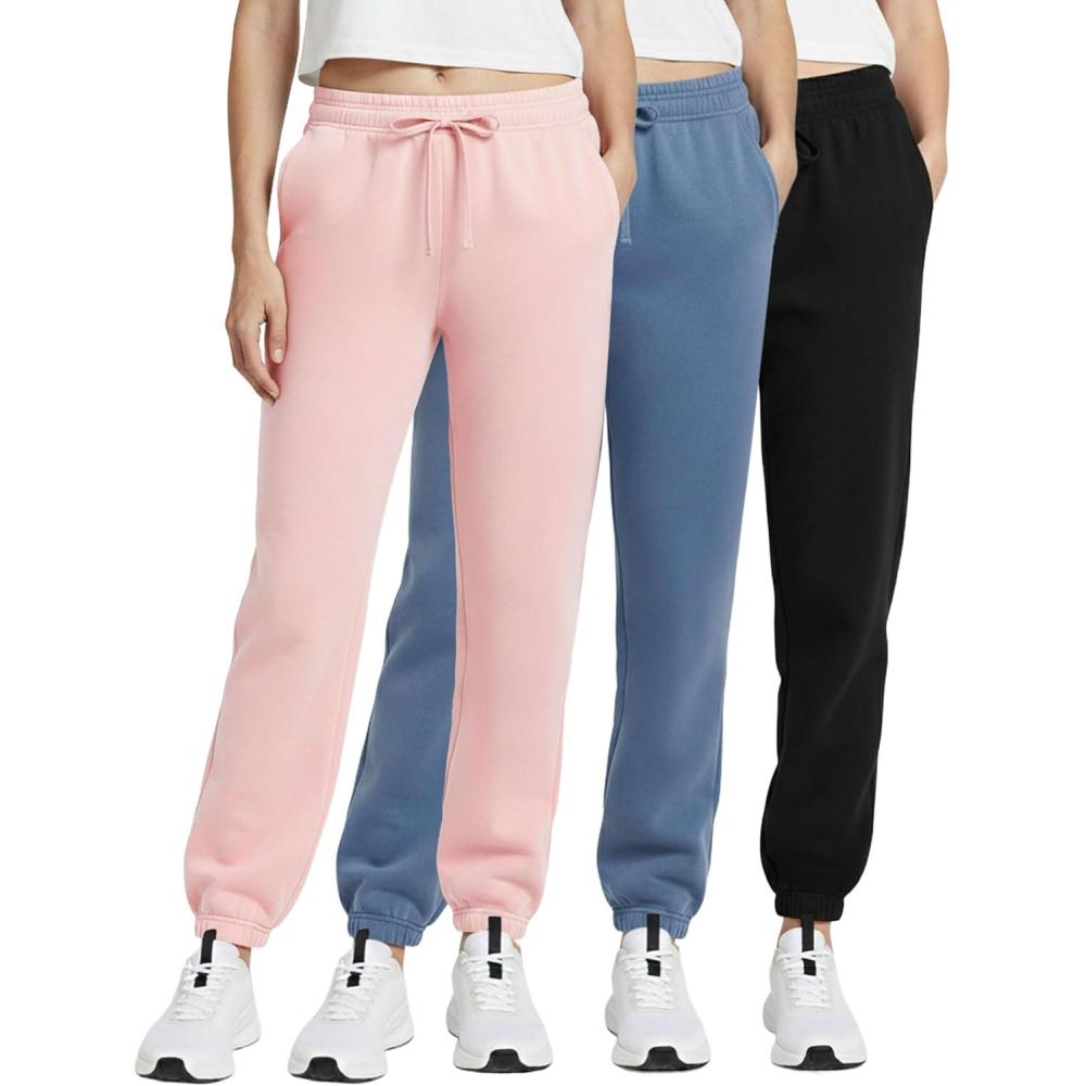 imageReal Essentials 3 Pack Womens Fleece Jogger Sweatpants Available in Plus SizeSet 4