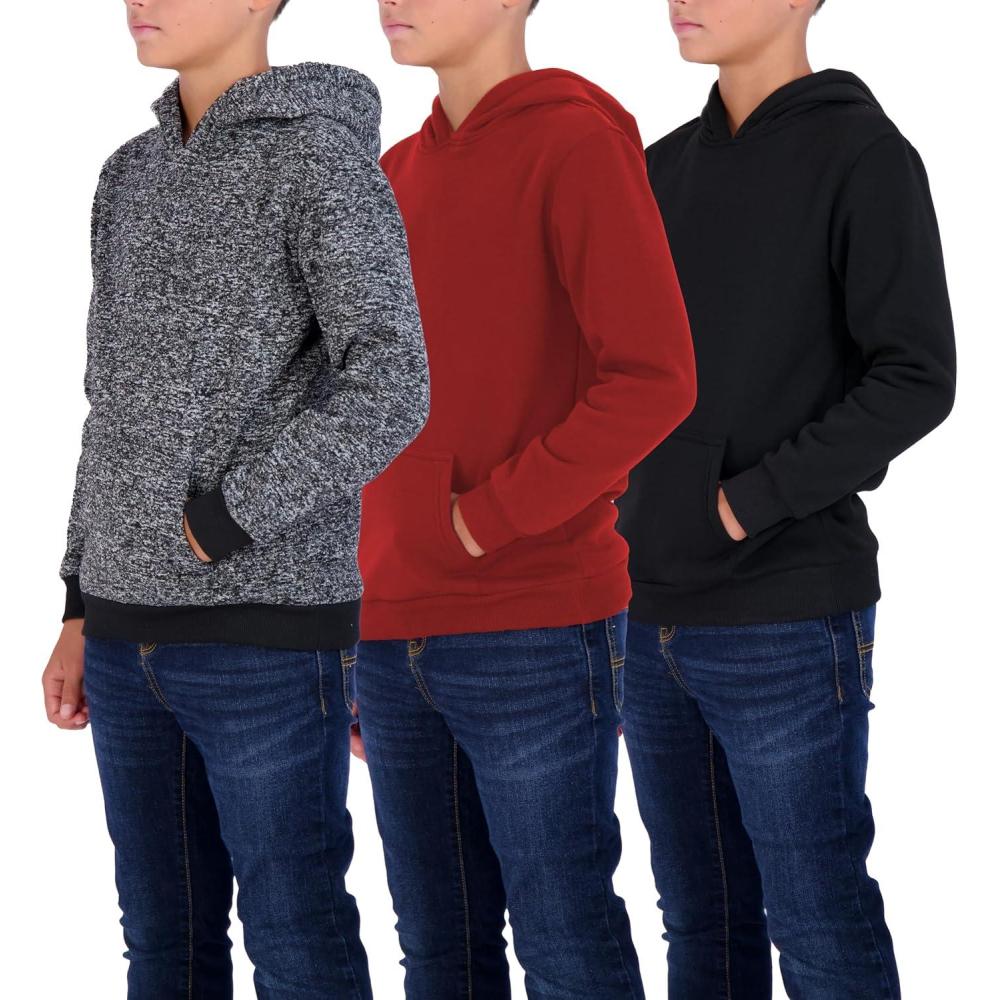 imageReal Essentials 3 Pack Youth Fleece Long Sleeve Soft Pullover Hoodie Sweatshirt Boys amp GirlsSet 8