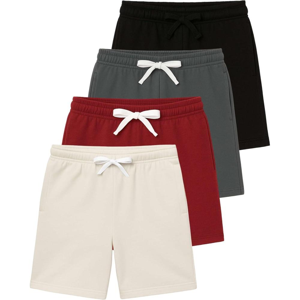 imageReal Essentials 4 Pack Boys Fleece Lounge Shorts  Soft PullOn Gym School Sleep amp Active Sports Shorts for KidsSet 6