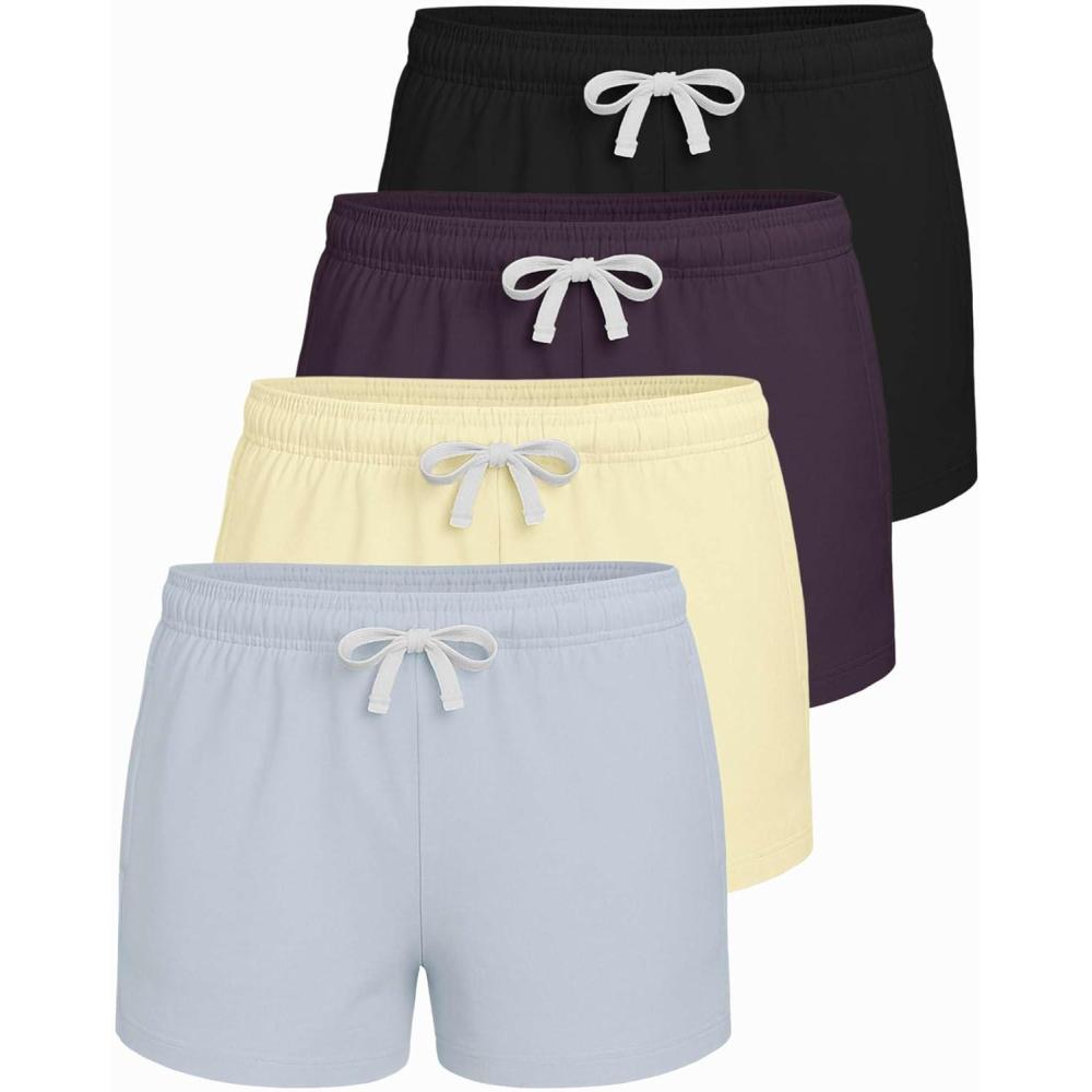 imageReal Essentials 4 Pack Girls French Terry Lounge Shorts Ultra Soft PullOn Gym Camp Sports amp Everyday ShortsSet 3
