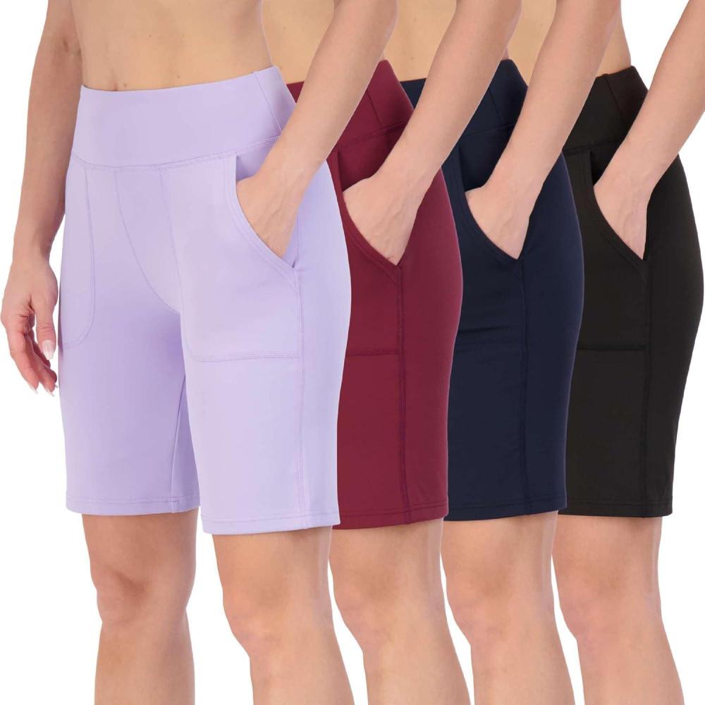 imageReal Essentials 4 Pack Womens 9 Bermuda Long High Waisted Shorts with Pockets Casual Workout Athletic Available in PlusSet 3