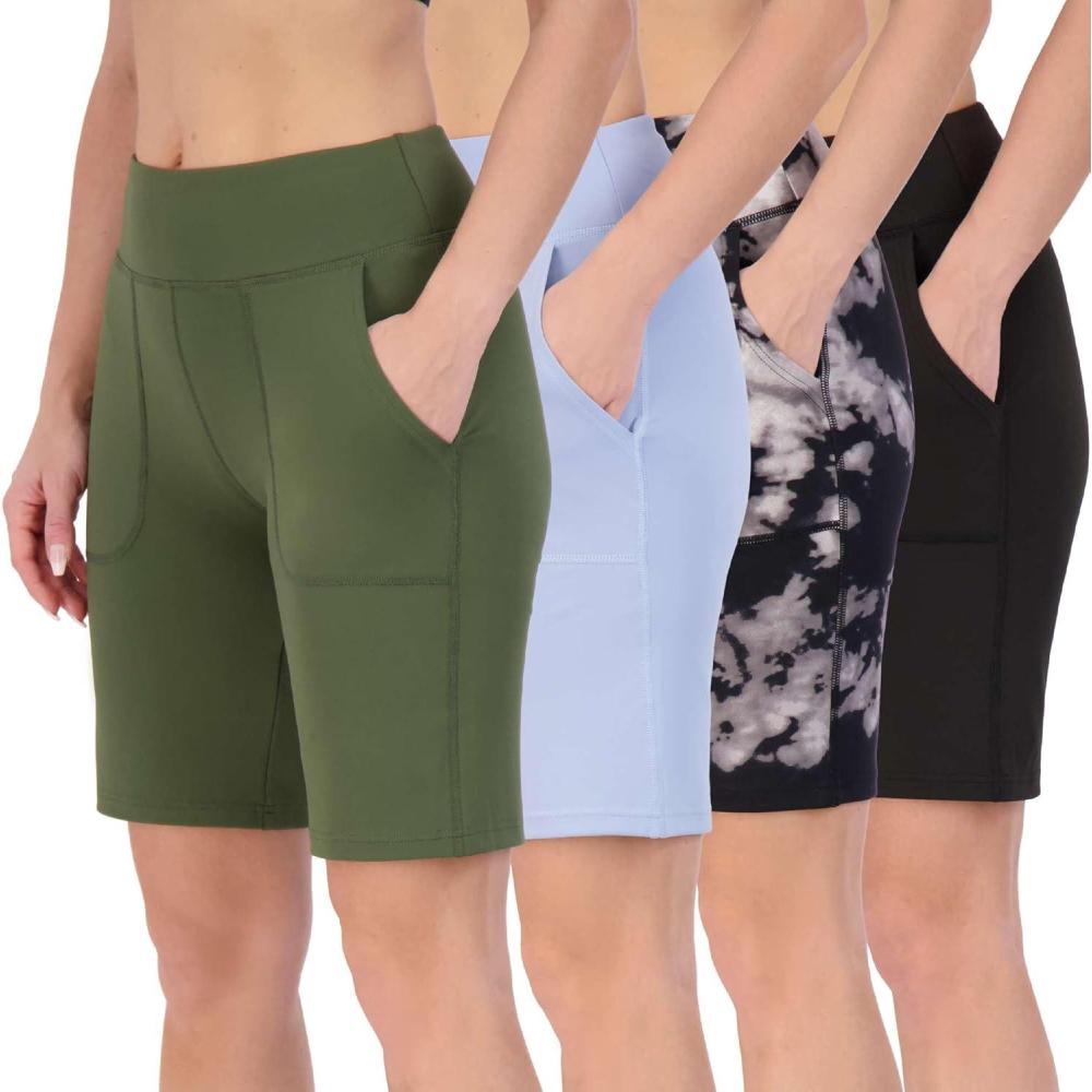 imageReal Essentials 4 Pack Womens 9 Bermuda Long High Waisted Shorts with Pockets Casual Workout Athletic Available in PlusSet 4
