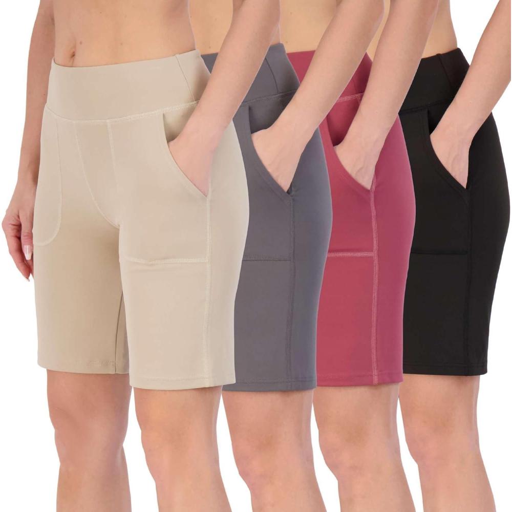 imageReal Essentials 4 Pack Womens 9 Bermuda Long High Waisted Shorts with Pockets Casual Workout Athletic Available in PlusSet 6