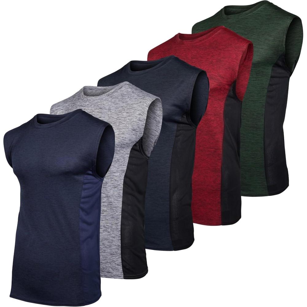 imageReal Essentials 5 Pack Mens Mesh Active Athletic Tech Tank Top Workout amp Training Activewear Available in Big amp TallRegular Size Set J