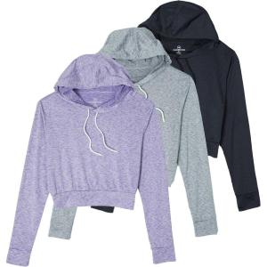 Real Essentials 3 Pack: Women’s Dry-Fit Long Sleeve Cropped Hoodie – Athletic Hooded Crop Sweatshirt (Available in Plus Size)(Set 2)