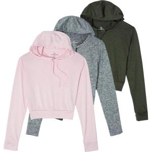 Real Essentials 3 Pack: Women’s Dry-Fit Long Sleeve Cropped Hoodie – Athletic Hooded Crop Sweatshirt (Available in Plus Size)(Set 3)