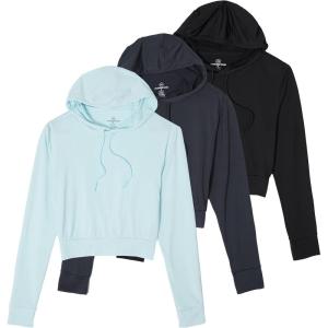 Real Essentials 3 Pack: Women’s Dry-Fit Long Sleeve Cropped Hoodie – Athletic Hooded Crop Sweatshirt (Available in Plus Size)(Set 5)