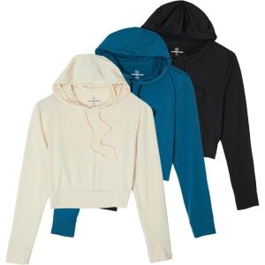 Real Essentials 3 Pack: Women’s Dry-Fit Long Sleeve Cropped Hoodie – Athletic Hooded Crop Sweatshirt (Available in Plus Size)(Set 7)