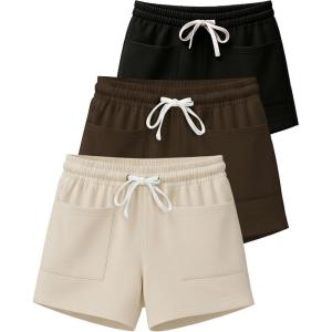 Real Essentials 3 Pack: Women’s French Terry Square Pocket Shorts Lounge, Casual Shorts with Pockets (Available in Plus)(Set 1)