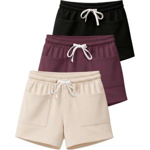Real Essentials 3 Pack: Women’s French Terry Square Pocket Shorts Lounge, Casual Shorts with Pockets (Available in Plus)(Set 3)