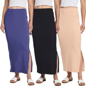 Real Essentials 3 Pack: Women’s Ribbed High Waisted Maxi Skirt with Side Slit – Casual Long Pencil Skirt(Set 4)