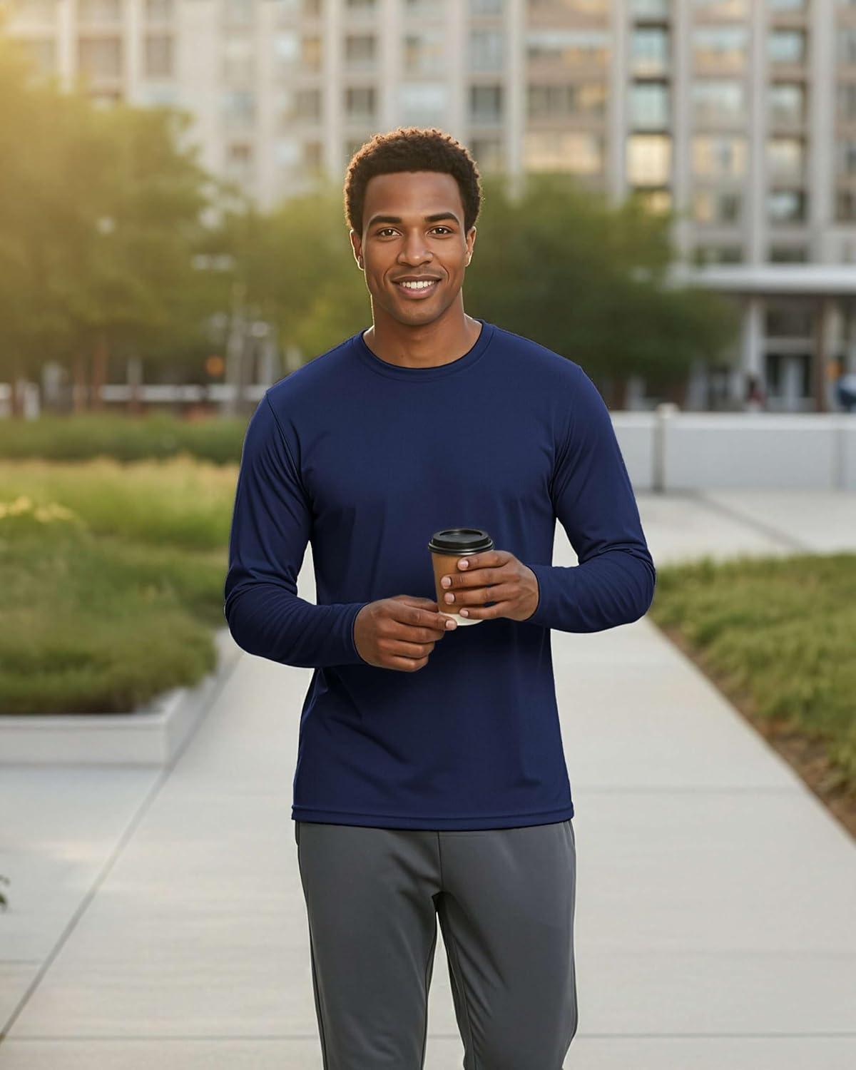 imageReal Essentials 3 amp 5 Pack Mens Mesh Quick Dry Athletic Long Sleeve TShirt UPF SPF UV Sun Available in Big amp Tall5 Pack Set 1