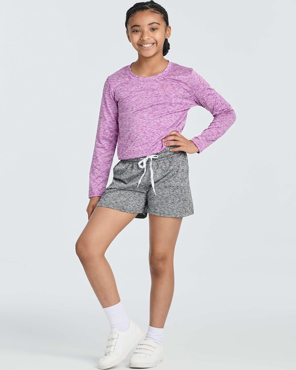 imageReal Essentials 4 Pack Girls Athletic Performance DryFit Running Shorts with Drawstring amp PocketsSet 10