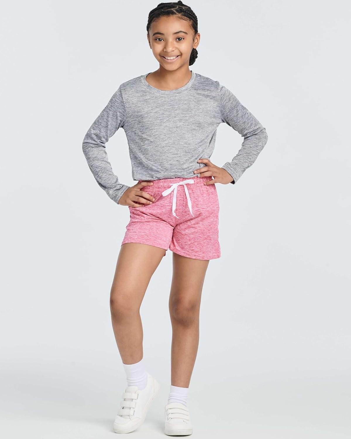 imageReal Essentials 4 Pack Girls Athletic Performance DryFit Running Shorts with Drawstring amp PocketsSet 2
