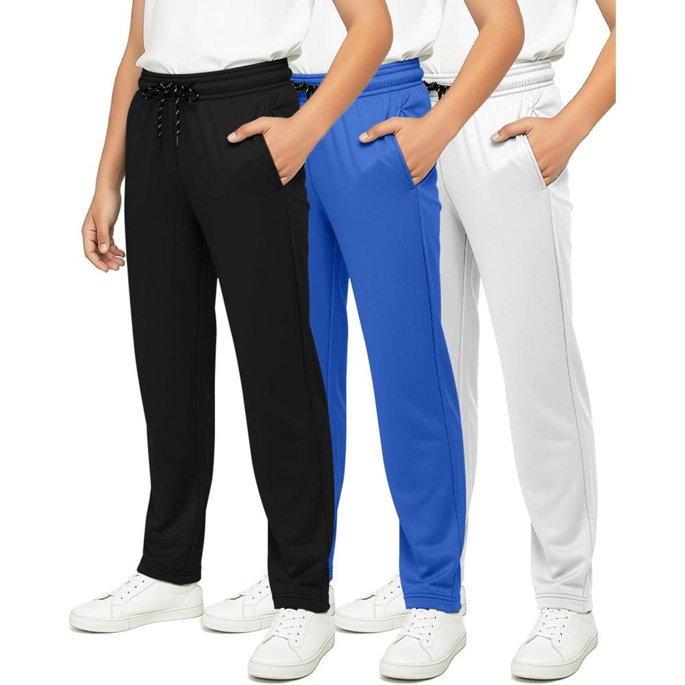 imageReal Essentials 3 Pack Boys Mesh Open Bottom Active Sweatpants with Pockets amp DrawstringSet 4