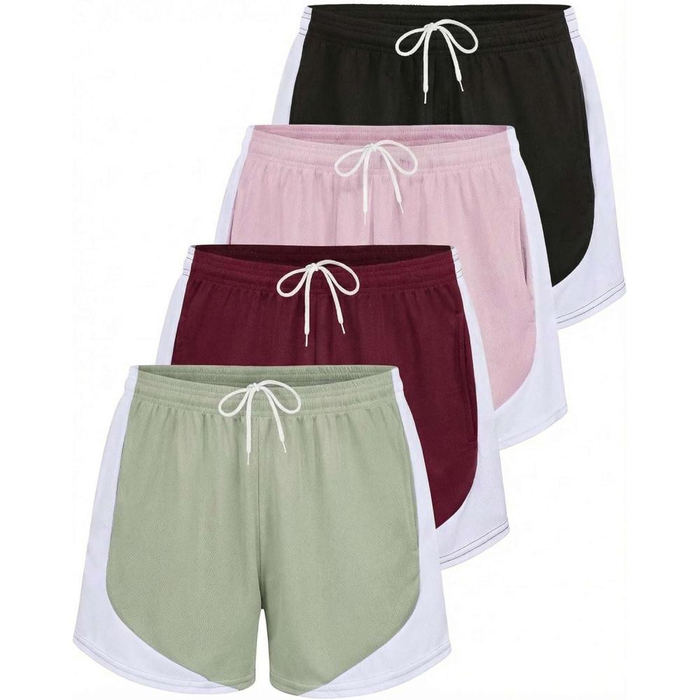 imageReal Essentials 4 Pack Womens Active Athletic Performance Mesh Shorts with Pockets Available in Plus SizeSet I