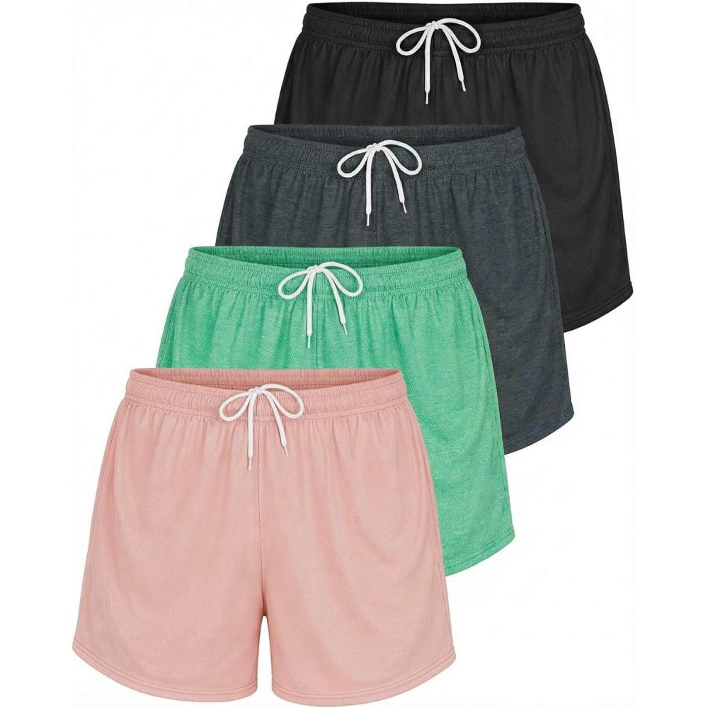 imageReal Essentials 4 Pack Womens Active Athletic Performance Mesh Shorts with Pockets Available in Plus SizeSet J