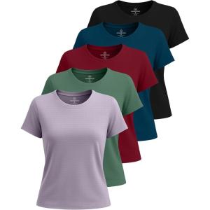 Real Essentials 5 Pack: Women’s Breeze Tech Short Sleeve T-Shirts Athletic Tops Gym Workout Yoga Tennis Activewear (Plus)(Set 3)