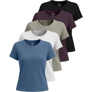 Real Essentials 5 Pack: Women’s Breeze Tech Short Sleeve T-Shirts Athletic Tops Gym Workout Yoga Tennis Activewear (Plus)(Set 4)