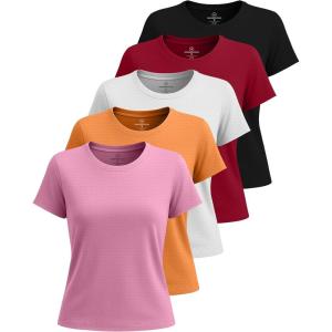 Real Essentials 5 Pack: Women’s Breeze Tech Short Sleeve T-Shirts Athletic Tops Gym Workout Yoga Tennis Activewear (Plus)(Set 6)