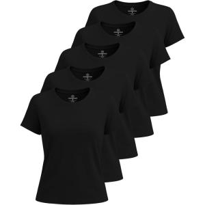 Real Essentials 5 Pack: Women’s Breeze Tech Short Sleeve T-Shirts Athletic Tops Gym Workout Yoga Tennis Activewear (Plus)(Set 7)