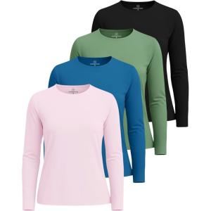 Real Essentials 4 Pack: Women’s UPF 50+ Quick Dry Fit Sun Shirts Long Sleeve UV SPF Hiking Top Outdoor (Available in Plus)(Set 10)