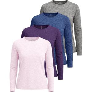 Real Essentials 4 Pack: Women’s UPF 50+ Quick Dry Fit Sun Shirts Long Sleeve UV SPF Hiking Top Outdoor (Available in Plus)(Set 11)