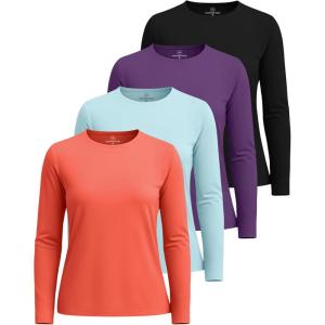 Real Essentials 4 Pack: Women’s UPF 50+ Quick Dry Fit Sun Shirts Long Sleeve UV SPF Hiking Top Outdoor (Available in Plus)(Set 12)