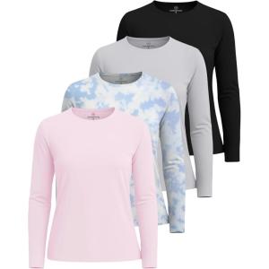 Real Essentials 4 Pack: Women’s UPF 50+ Quick Dry Fit Sun Shirts Long Sleeve UV SPF Hiking Top Outdoor (Available in Plus)(Set 2)