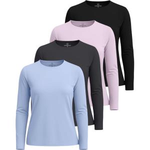 Real Essentials 4 Pack: Women’s UPF 50+ Quick Dry Fit Sun Shirts Long Sleeve UV SPF Hiking Top Outdoor (Available in Plus)(Set 3)