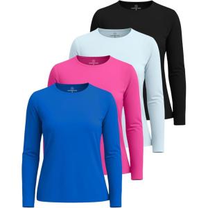 Real Essentials 4 Pack: Women’s UPF 50+ Quick Dry Fit Sun Shirts Long Sleeve UV SPF Hiking Top Outdoor (Available in Plus)(Set 4)
