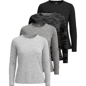 Real Essentials 4 Pack: Women’s UPF 50+ Quick Dry Fit Sun Shirts Long Sleeve UV SPF Hiking Top Outdoor (Available in Plus)(Set 5)