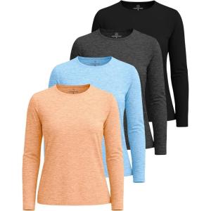 Real Essentials 4 Pack: Women’s UPF 50+ Quick Dry Fit Sun Shirts Long Sleeve UV SPF Hiking Top Outdoor (Available in Plus)(Set 6)