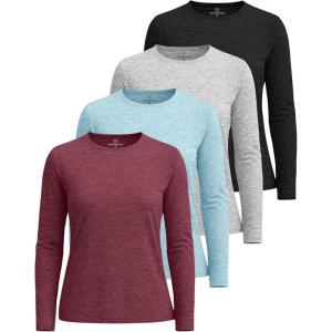 Real Essentials 4 Pack: Women’s UPF 50+ Quick Dry Fit Sun Shirts Long Sleeve UV SPF Hiking Top Outdoor (Available in Plus)(Set 7)