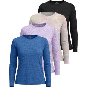 Real Essentials 4 Pack: Women’s UPF 50+ Quick Dry Fit Sun Shirts Long Sleeve UV SPF Hiking Top Outdoor (Available in Plus)(Set 8)