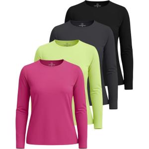 Real Essentials 4 Pack: Women’s UPF 50+ Quick Dry Fit Sun Shirts Long Sleeve UV SPF Hiking Top Outdoor (Available in Plus)(Set 9)