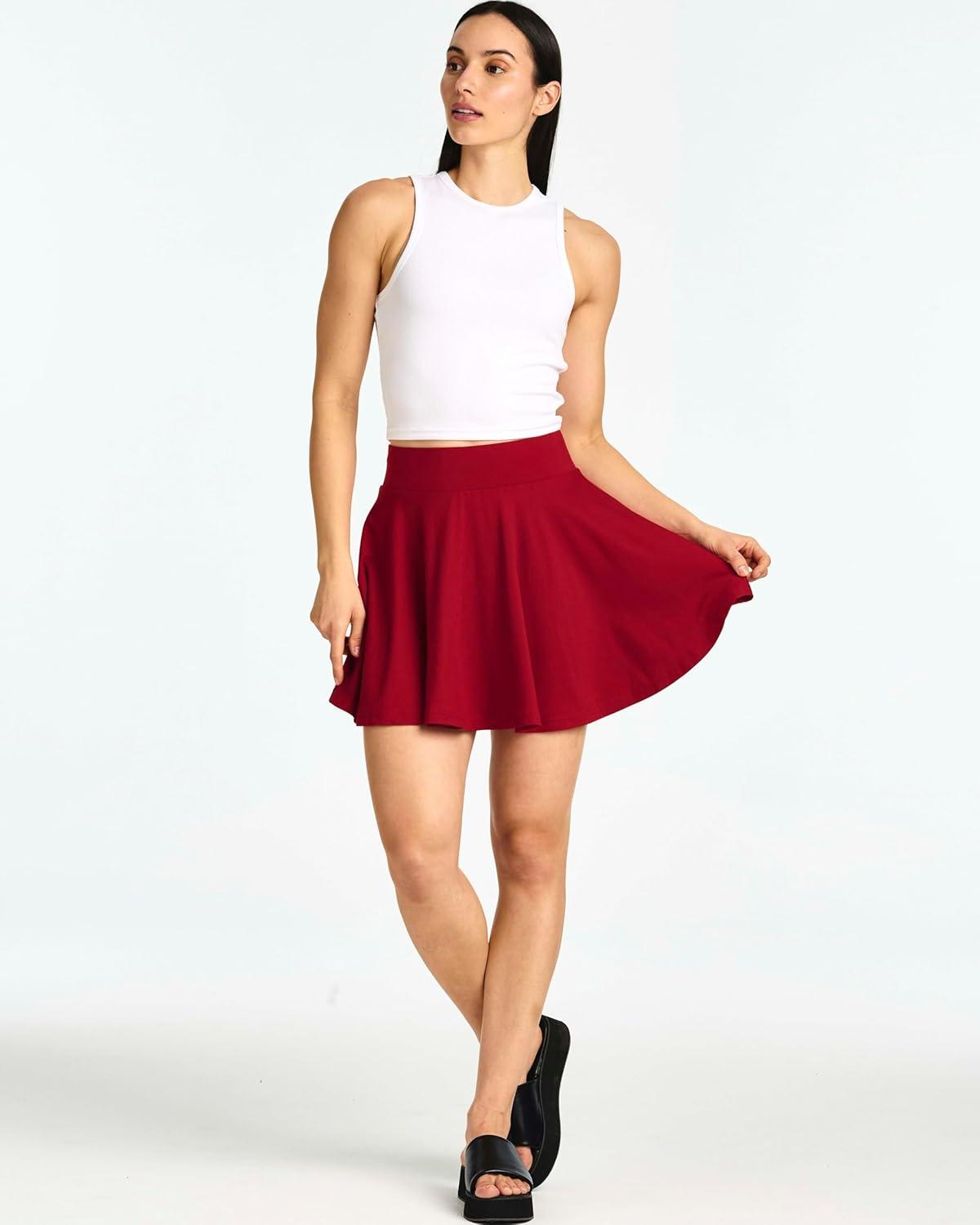 imageReal Essentials 4 Pack Womens Basic Casual Stretchy Mini Skirt Skater ALine Flowy Flared Available in Plus SizeSet 5