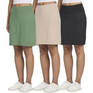 Real Essentials 3 Pack: Women’s 20″ Golf Skirts Knee Length Skorts Athletic Long Active Casual Pockets (Available in Plus)(Set 2)