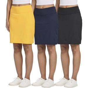 Real Essentials 3 Pack: Women’s 20″ Golf Skirts Knee Length Skorts Athletic Long Active Casual Pockets (Available in Plus)(Set 3)