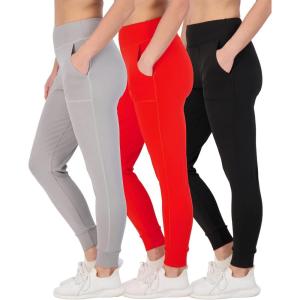 Real Essentials 3 Pack: Women’s Workout Yoga Jogger Track Pants – High Waist Running Athletic Sweatpants with Pockets (Plus)(Set 6)